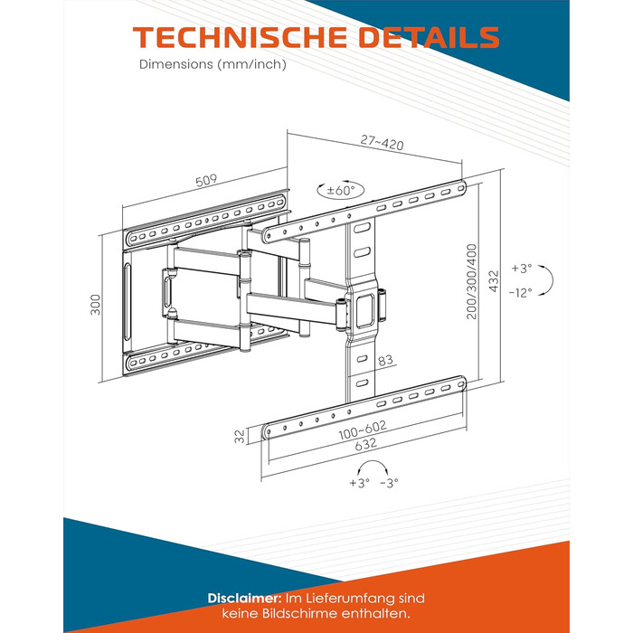 Настінний кріплення для телевізора Xantron Slim Fit, поворотний, з аксесуарами - відстань від стіни 27 мм, 43-90 дюймів, VESA до 600x400, до 75 кг - SLIMLINE-466US