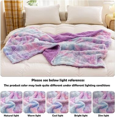 NEWCOSPLAY М'яка плюшева ковдра з штучного хутра, Sherpa підкладка, теплий плед для дивана та ліжка (фіолетовий райдужний, 100 x 130 см)