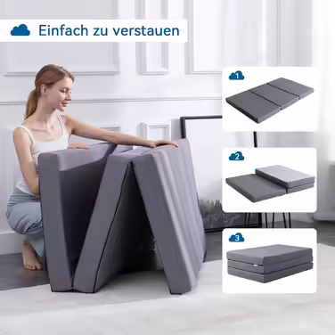 Складаний матрац із пінополіуретану з ефектом пам’яті Amazon Basics, середньої жорсткості, 75x195x10 см, сірий