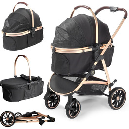 Трансформер для собак, візок-кішочка, складний, до 25 кг, з алюмінієвим каркасом, поворотні колеса, гальма, страховка, зручне сидіння (Чорний)