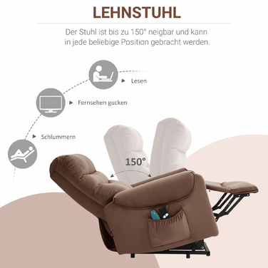 HOMCOM TV Lift Chair Electric with Massage Function, Heating, and Reclining Feature, Light Brown Polyester, 79x97x103cm - For Comfort & Relaxation