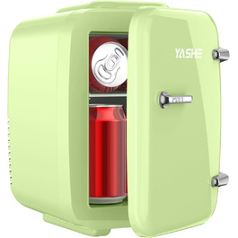Міні-холодильник YASHE, 4 літри, для косметики та напоїв, 220V AC/ 12V DC, термоелектричне охолодження та підігрів, білий/зелений