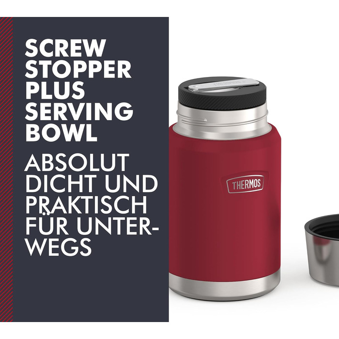 Термос ICON Food Jar 0,71 л, темно-сірий/графіт матовий, контейнер для їжі з подвійних стінок з нержавіючої сталі 18/8, зберігає тепло та холод, з відкидним ложкою, неслизьке дно, абсолютно герметичний