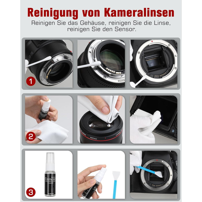 Набір для чищення камери: 14 шт. для об'єктивів DSLR, мобільних телефонів, лінз, фільтрів. Ракета-дувачка, Lenspen, пензлик, мікрофібра, щітка для об'єктивів
