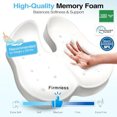 Подушка для офісного крісла POOTACK з піни Memory Foam, синя: для офісу, авто, дому, з ручкою, антиковзка