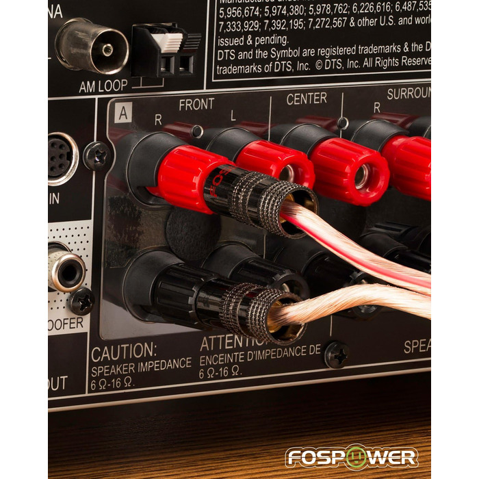 Bananstecker для акустичних кабелів FosPower: 24K позолота, High-End, 2 пари (4 шт.) - червоний та білий