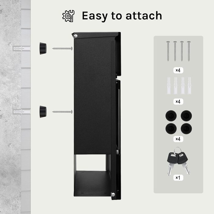 Поштова скринька WOLTU XXL з газетницею, оглядовим вікном та замком, антрацит (чорний) - 10,5 x 37 x 37 см