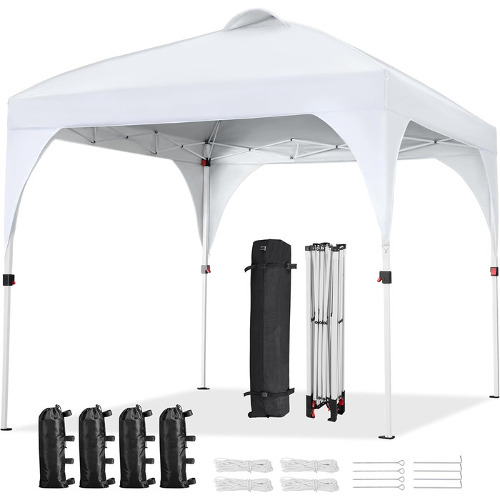 Yaheetech Pop-Up Gazebo 2.4 x 2.4 m, Adjustable Height Garden Gazebo, Waterproof & Sun Protection Party Tent, Garden Tent with Rolling Carry Bag for Outdoor Market, Garden, Courtyard, (White, 2.43x2.43m)