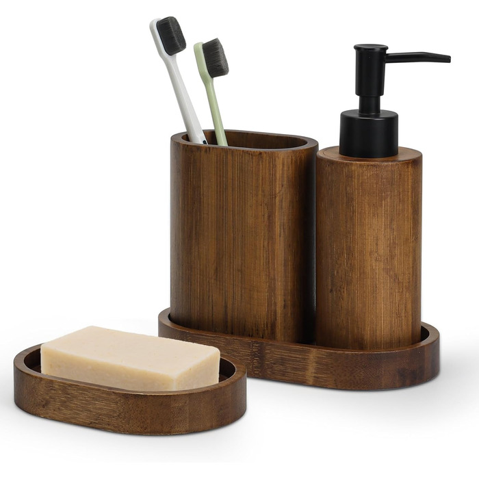 Набір аксесуарів для ванної кімнати, 4 шт., бамбук, карбонізований, ручної роботи, японський стиль