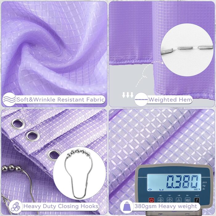 Набір для ванної кімнати XLHOMO: душовий завіс, килимки, аксесуари (27 предметів) - фіолетовий