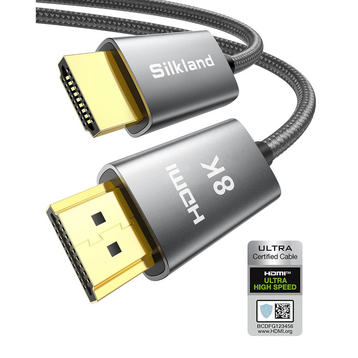Кабель HDMI 8K Silkland з підтримкою eARC - сертифікований для PS5, Fire TV, HDTV, ноутбука (7.6M)