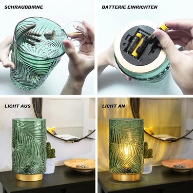 LED настільна лампа MJ PREMIER з акумулятором, торшери з USB зарядкою, диммування, скляна основа, декоративне освітлення, аварійна лампа (зелена)