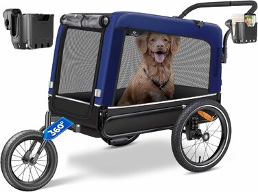 KESSER® Візок для собак Боксер 3-в-1: візок, бугель, велосипедний причіп. Великий об'єм 240 літрів, амортизація, поворотне переднє колесо 360°, матеріал: оксфорд 600D, SmartSpace, вантажопідйомність до 40 кг, зелений (темно-синій)
