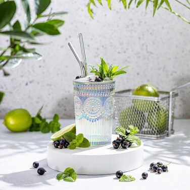 Joeyan 370ml Rainbow Water Glasses, Set of 4 Tumbler Glasses Colorful for Water, Drinks, Cocktail, Tea, Juice, Sparkling Drinking Glasses Romantic for Home, Office, Bar