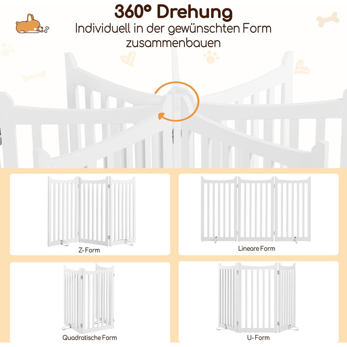 Захисне ґратка для собак Yaheetech, 90.5 x 201.5 см, 4 панелі, білий колір. Ідеально підходить для дому, кухні, проходу, каміну, печі.