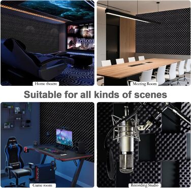 Акустичні панелі JBER самоклеючі, шумопоглинаючі плити з пінопласту 30x30x3 см, 12 шт. — звукоізоляція для студії, офісу та спальні, чорні