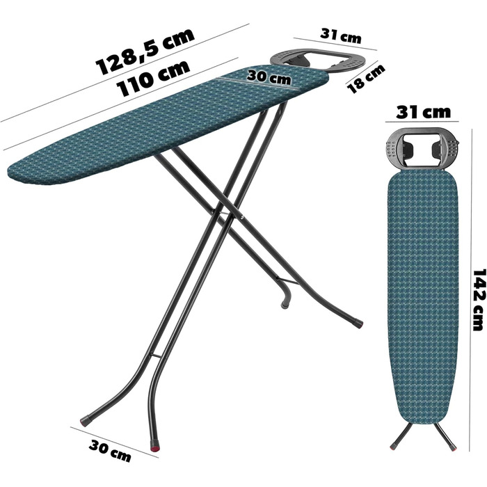 Прасувальна дошка KADAX 110x30 см, складна, з регульованою висотою, для дому, Made in EU (Блакитна)