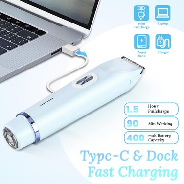 Електричний жіночий триммер Silky Splash 2-в-1 для бікіні, обличчя та тіла, водонепроникний IPX7, з USB-зарядкою, блакитний