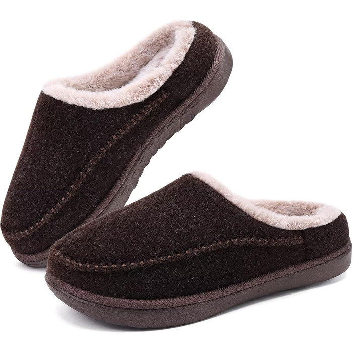 Чоловічі капці KuaiLu з піною з пам'яті, зручні, ручної роботи, з мікрозамшею, Slip-On, з підтримкою склепіння стопи, з теплим штучним хутром, гумова підошва, для дому та вулиці (41 EU, Колір: Коричневий)