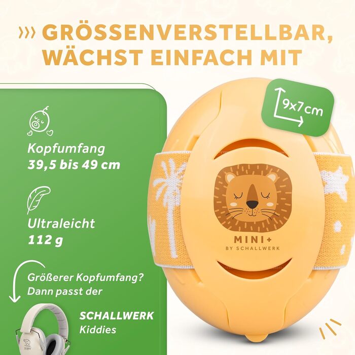 Захисні навушники для немовлят та дітей Schallwerk® Mini+ (Lion Yellow) — шумопоглищаючий захист слуху для малюків, преміум-якість