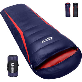 QEZER Ultralight Down Sleeping Bag - 8°C to -3°C for Camping, Hiking & Trekking - 3 Season Sleeping Bag (Blue)