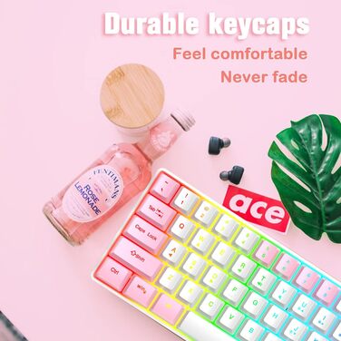 Комплект ігрового аксесуара 4 в 1: Клавіатура, миша, навушники та килимок для миші. Біло-рожевий