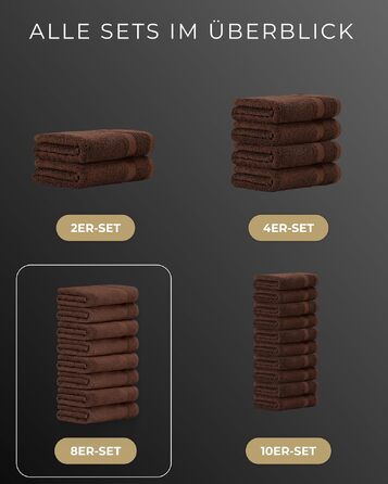 Набір махрових рушників 50x100 см, 100% бавовна, 600 г/м², Oeko-TEX, коричневі, 8 шт.