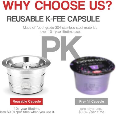 Багаторазова кавова капсула ALLOMN з нержавіючої сталі для K-Fee, Caffitaly, Cafissimo з пластиковою ложкою та щіткою для чищення