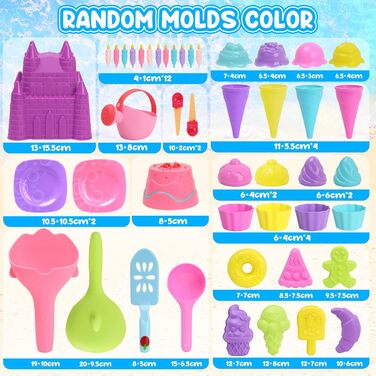 Joyreal 48-Piece Sand Toy ICE Set Girls Boys - Sandbox Toys Beach Toys Kids with Castle Bucket, Sand Shovel, ICE Cream, Dessert, Vehicle for Kids 3 4 5 6 7 Years