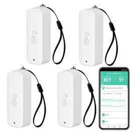 WLAN Thermometer Hygrometer, Smart Temperature and Humidity Sensor Meter with Remote Monitoring App, Indoor Temperature Humidity Sensor with Data Storage Export, compatible with Alexa. 4PCS