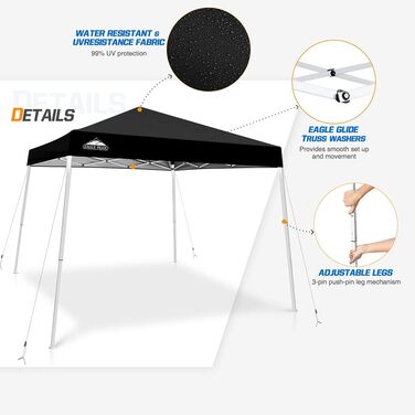 EAGLE PEAK 3x3m Event Tent with Slanted Legs, Pop-up Pavilion for Outdoor Use, UV Protection 50+, Waterproof, Foldable, Folding Pavilion for Camping, Garden, Party, Dark Blue (Black)