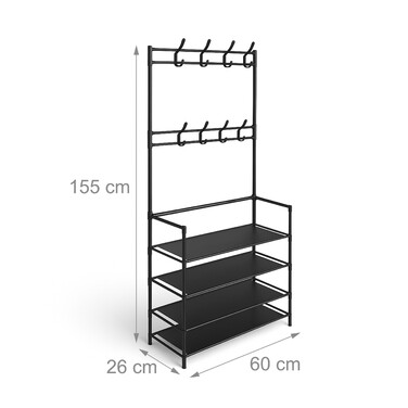 Relaxdays Coat Rack with 4 Shelves - Black