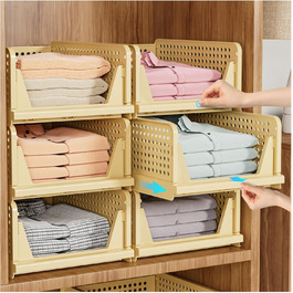 SNSLXH 5 Pack Stackable Closet Shelf Organizer, Multifunctional & Foldable Closet Organizer for Bathroom Kitchen Closet Storage, Space-Saving Closet Drawer Storage Box, White (5 pack Yellow)