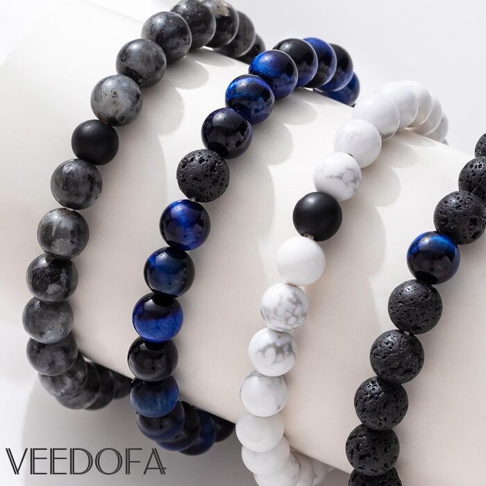 Чоловічий браслет з тигровим оком – еластичний браслет з кристалічних намистин 8 мм (4 кольори: блакитний, сірий, чорний, блакитний)