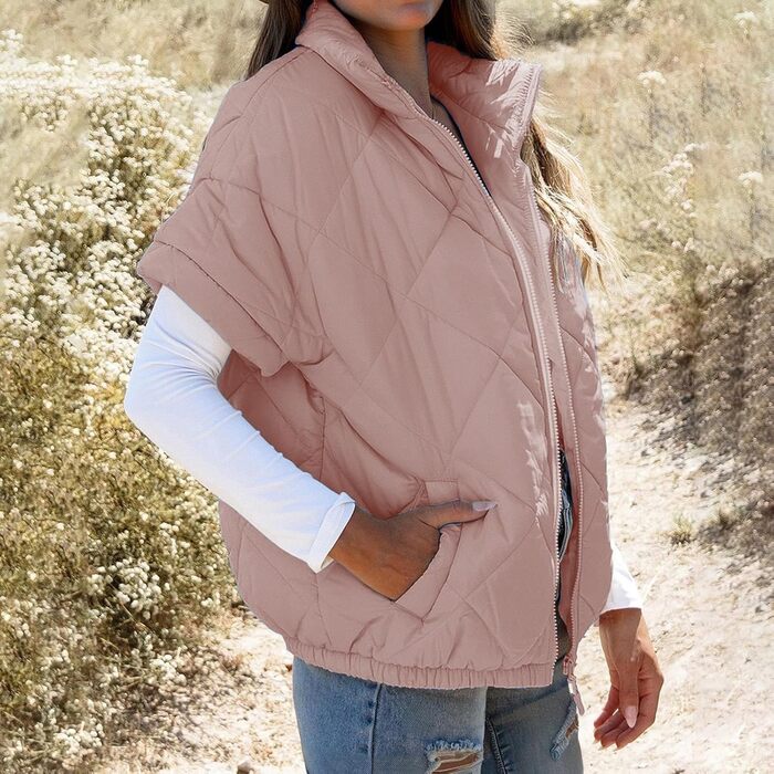 Жіноча жилетка Daen Puffer, рожева, з кишенями, на блискавці, для осені/зими