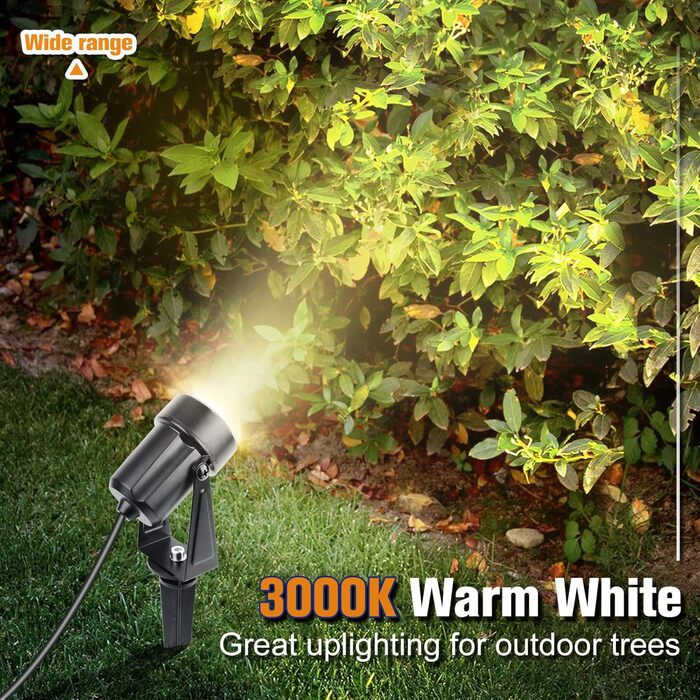 NIORSUN Garden Lighting LED, Warm White 3000K LED Spotlights, IP67 Waterproof Garden Spotlights, 23 m 27 V Garden Lights with Adapter, Outdoor Garden Lamps for Garden, Yard, Trees (6-Pack)
