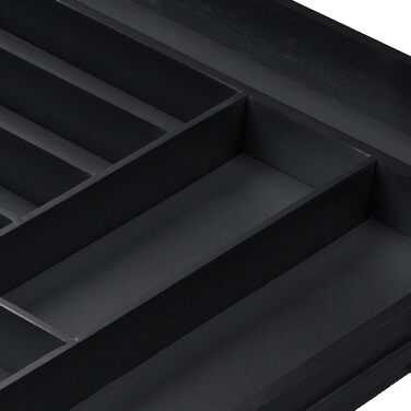 Relaxdays Cutlery Box Extendable, Bamboo, HBT 6.5 x 35-58 x 43.5 cm, 6-8 Compartments, Cutlery Insert for Drawer, black