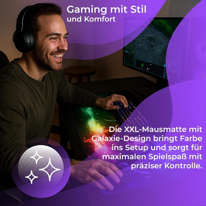 Килимок для миші Retoo XXL, 885 x 400 мм, ігровий з малюнком, великий розмір, преміум-поверхня, для покращення точності та швидкості, без бахрому