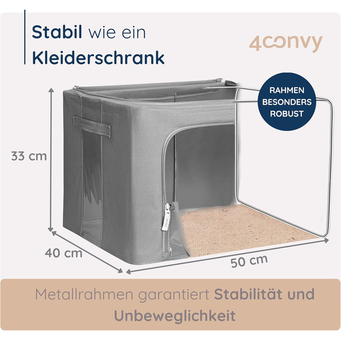 Sturdy Foldable Clothes Storage Box with Zipper, Metal Frame - [2024 IMPROVED MATERIAL] Duvet Storage Bag - Stable Storage Box for Clothes - (Dark Gray, 3x66L)