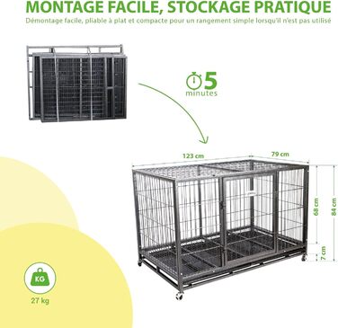 Транспортна переноска для собак Mouvedy XL, 123x79x84 см, переноска для собак для дому та вулиці, 2 двері, висувна підставка, 360° колеса