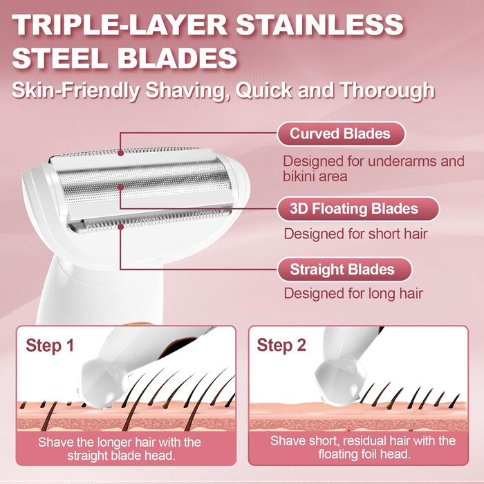 Електричний жіночий тример 5-в-1: для тіла, обличчя, брів та носа. Вологостійкий (IPX7) з USB-станцією.