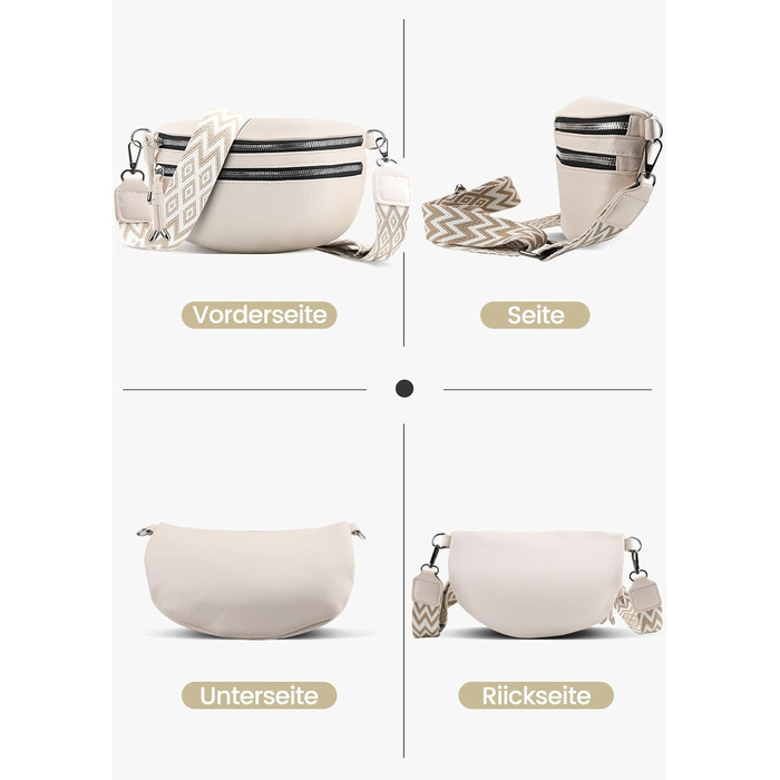 Жіноча сумка через плече FerLord з широким ременем, поясна сумка (бананка) з 3 відділеннями, стильна сумка-мішечок з PU шкіри, бежевий колір