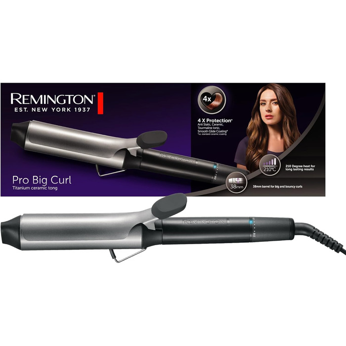 Плойка для волосся Remington Pro Big Curl CI5538: великі локони, 38 мм, захист, кераміка, турмалін, дисплей 210°C, чорна