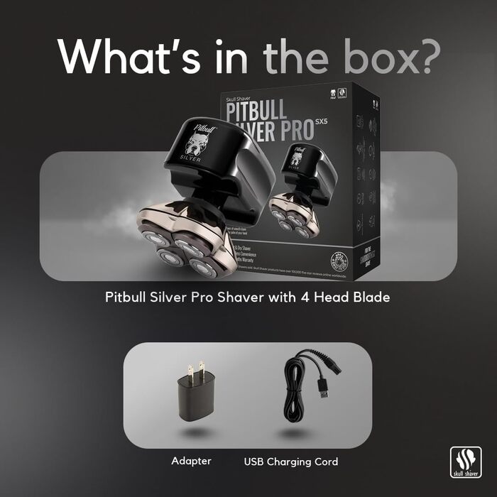 Електричний чоловічий голковий стайлер Skull Shaver Pitbull Silver PRO SX5 для обличчя та голови; ідеальний подарунок
