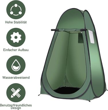 Намет для душу GYMAX, переодягання, туалет, кемпінг, 120x120x190 см, мобільний, зелений