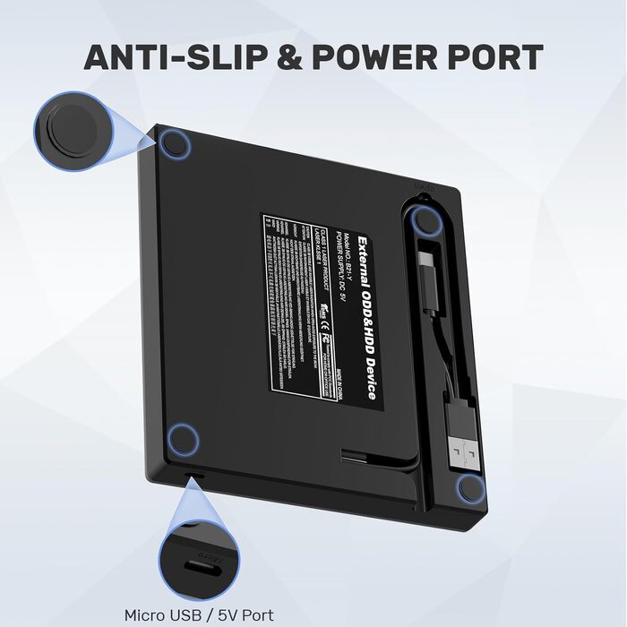 Зовнішній CD/DVD привід UNITEK USB-C/USB 3.0 з картридером SD та USB-хабом, портативний DVD-плеєр та записувач CD-ROM для ноутбука, ПК, Windows, Linux, macOS, чорний