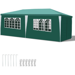 Garden pavilion - Garden pavilion with 6 side walls and windows, stable, UV protection, waterproof, party pavilion, folding garden tent, party tent, for outdoor use, garden, party, wedding (3x6m, Green)