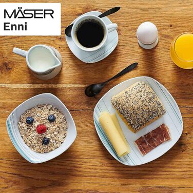 MÄSER Enni серія, набір посуду 30 предметів, білий порцеляновий сервіз з синім візерунком, тарілки, чашки, десертні тарілки для 6 осіб