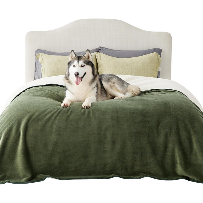 Водонепроникний коврик для собак Lesure, великий (100x120 см), Outdoor, Sherpa Fleece, для дому та вулиці, миючий, XXXXL (274x218 см), оливковий