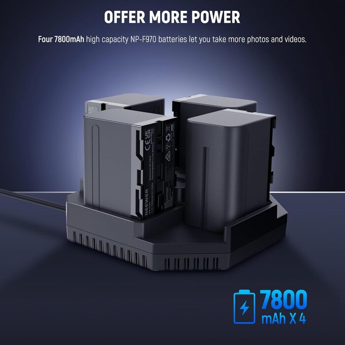 Зарядний пристрій NEEWER Micro USB для акумуляторів Sony NP-F550/F750/F960/F970, NP-FM50/FM70/FM90, QM71D, 91D, NP-F500H/F55H, 4-канальна зарядка з 4 акумуляторами